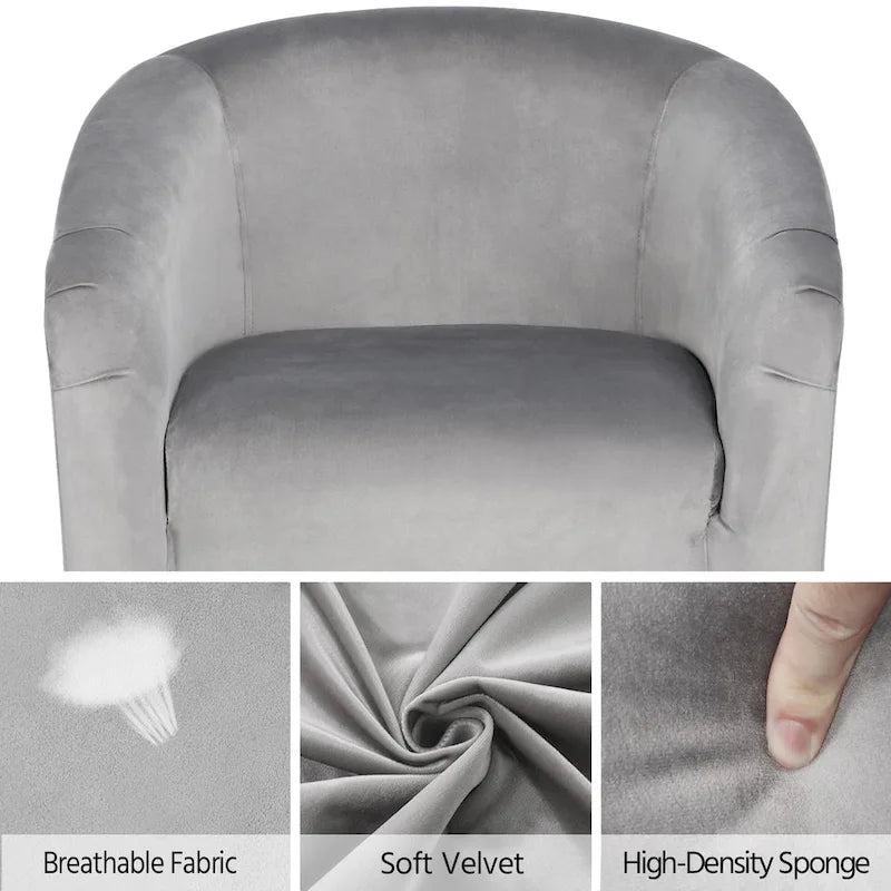 Fauteuil club barillet, velours, 136 kg, 70,6 cm L x 65 cm P x 72,4 cm H, 7 couleurs, assemblage en 5 min