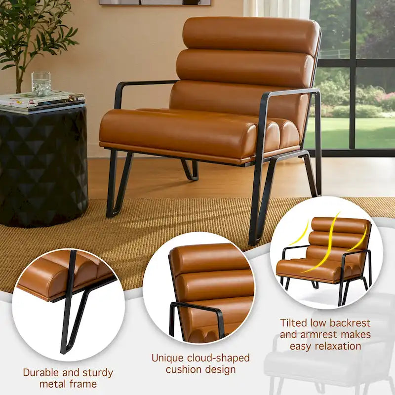 Fauteuil d'appoint moderne et confortable en similicuir PU 26,75W avec cadre en métal