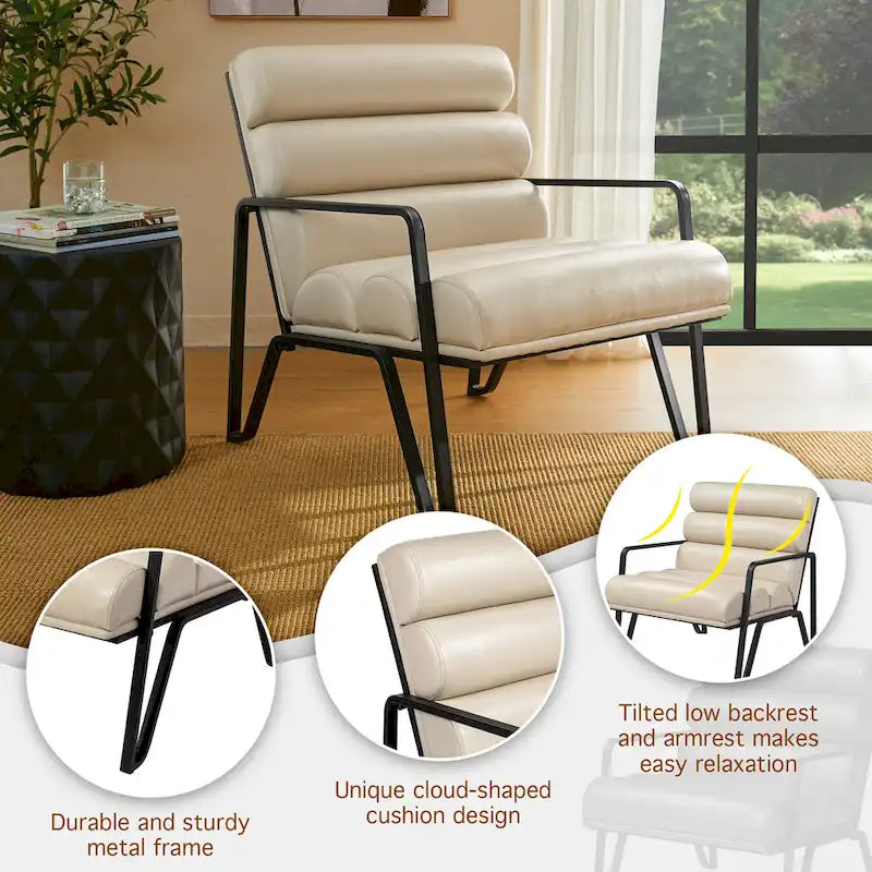 Fauteuil d'appoint moderne et confortable en similicuir PU 26,75W avec cadre en métal