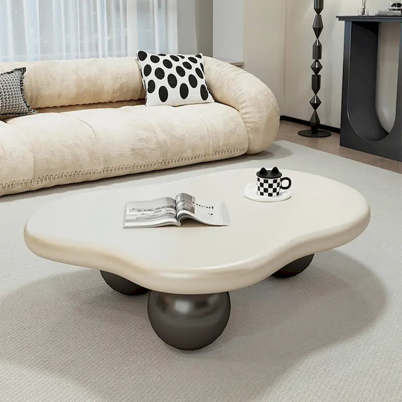 Table basse nuage de 122 cm, noir/crème, pieds en bois massif, 2 à 4 places