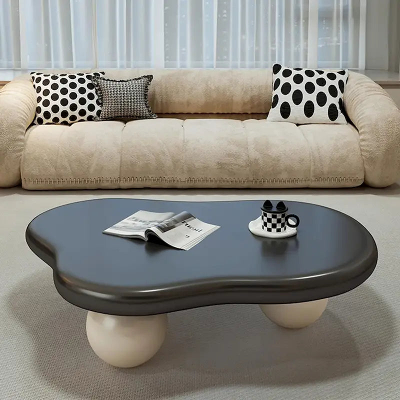 Table basse nuage de 122 cm, noir/crème, pieds en bois massif, 2 à 4 places