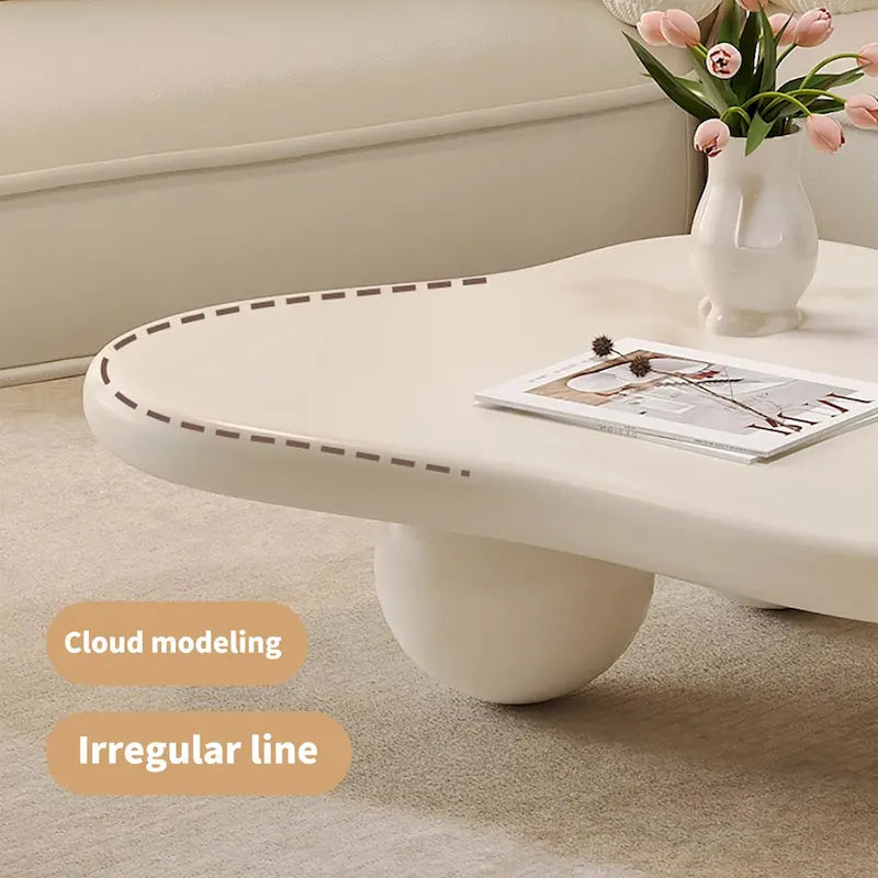 Table basse nuage de 122 cm, noir/crème, pieds en bois massif, 2 à 4 places