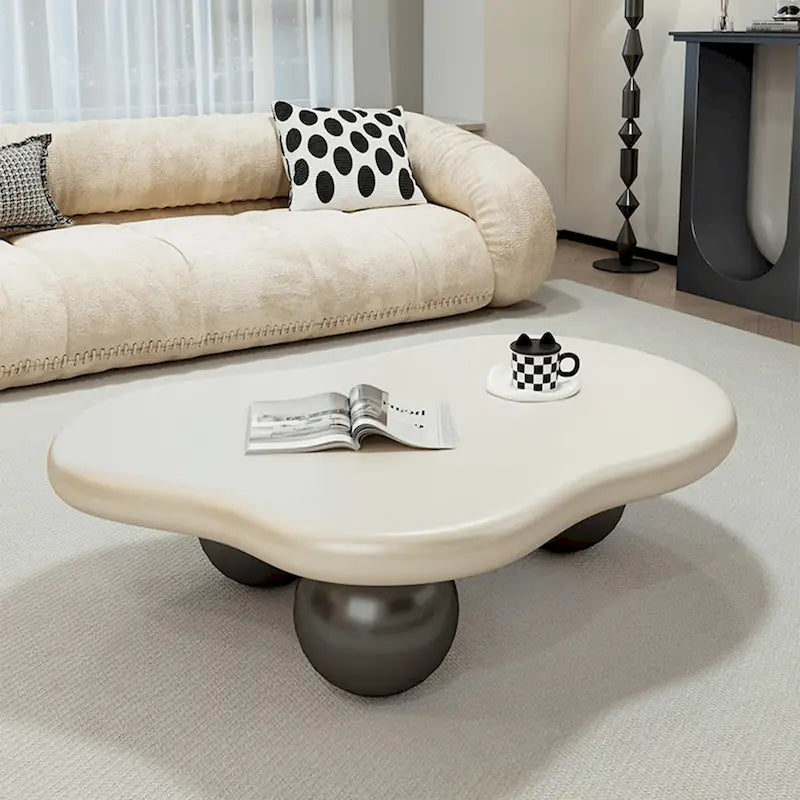 Table basse nuage de 122 cm, noir/crème, pieds en bois massif, 2 à 4 places
