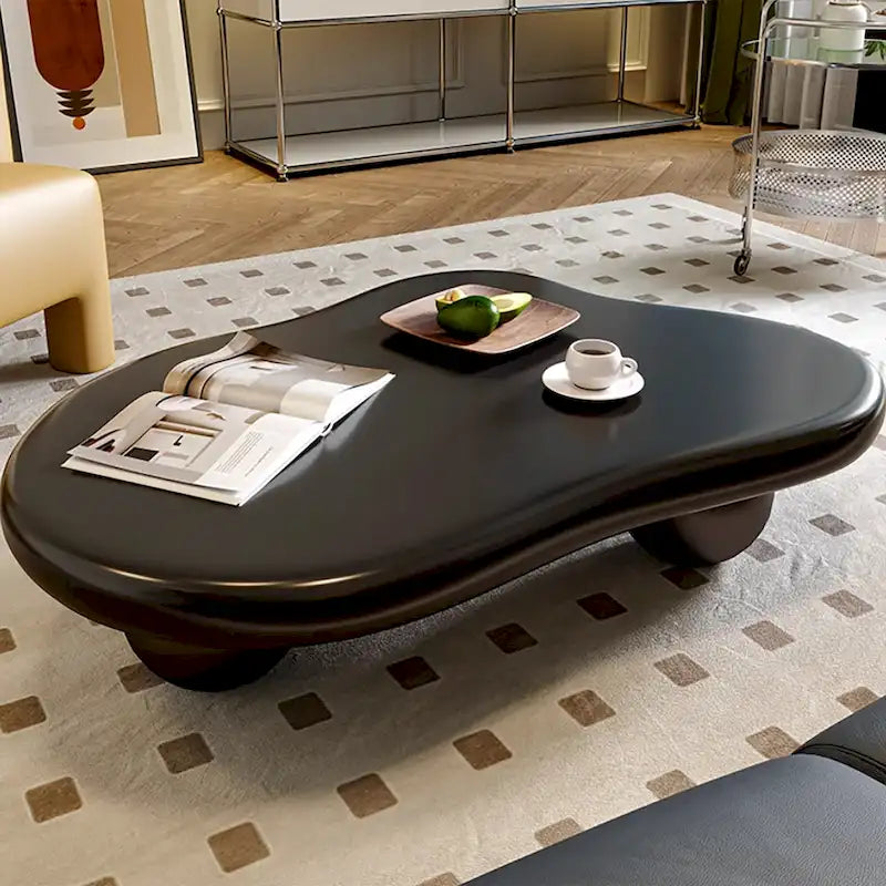Table basse nuage de 122 cm, noir/crème, pieds en bois massif, 2 à 4 places
