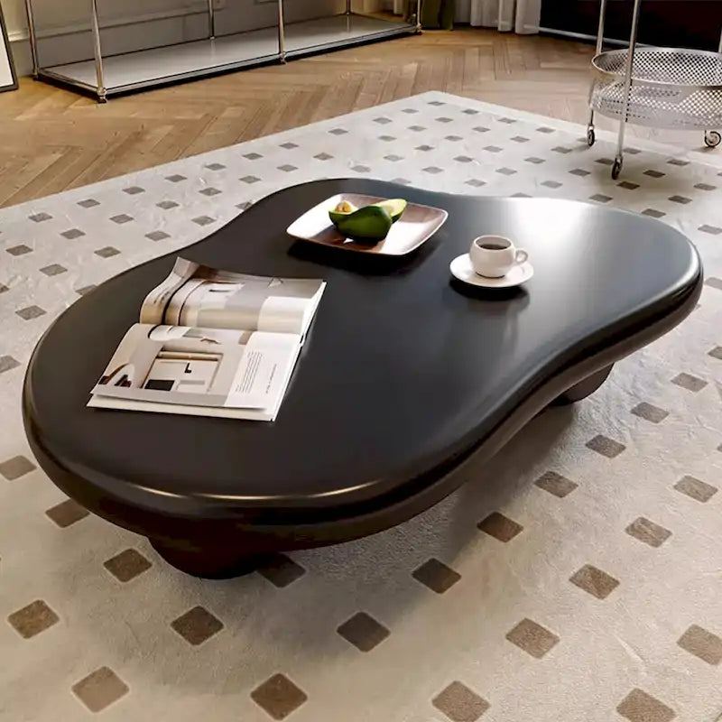 Table basse nuage de 122 cm, noir/crème, pieds en bois massif, 2 à 4 places