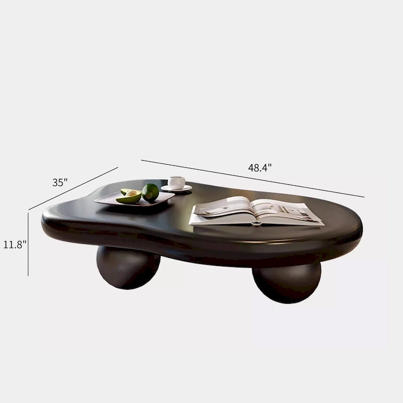 Table basse nuage de 122 cm, noir/crème, pieds en bois massif, 2 à 4 places