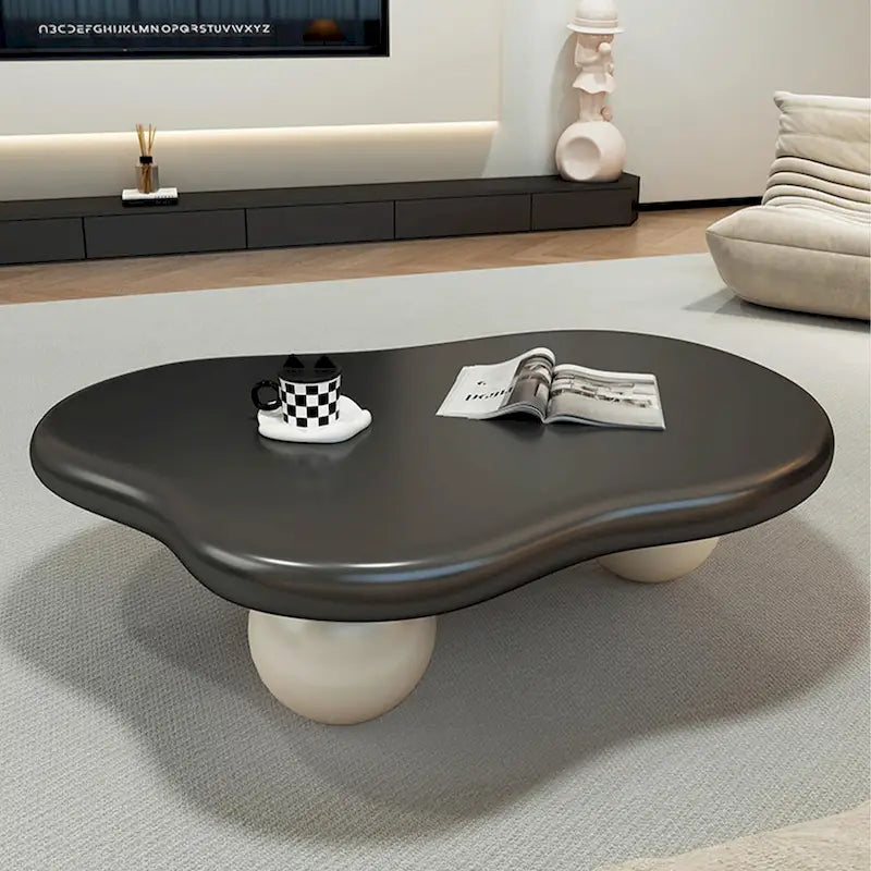 Table basse nuage de 122 cm, noir/crème, pieds en bois massif, 2 à 4 places