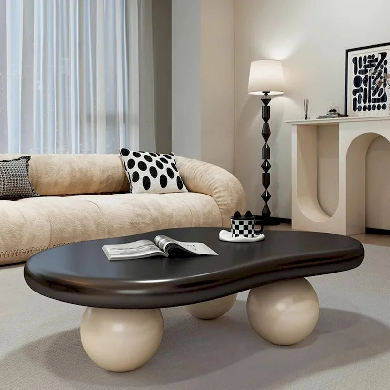 Table basse nuage de 122 cm, noir/crème, pieds en bois massif, 2 à 4 places