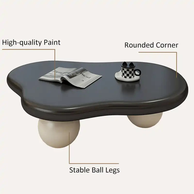 Table basse nuage de 122 cm, noir/crème, pieds en bois massif, 2 à 4 places
