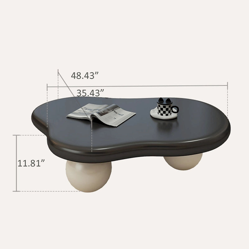 Table basse nuage de 122 cm, noir/crème, pieds en bois massif, 2 à 4 places