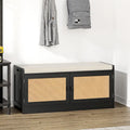 Banc de rangement pour chaussures avec coussin, MDF et rotin, 2 portes et étagères réglables, 101,1 cm (39,8 po) de largeur, 90,7 kg (200 lb), noir