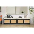 Banc de rangement pour chaussures avec coussin, MDF et rotin, 2 portes et étagères réglables, 101,1 cm (39,8 po) de largeur, 90,7 kg (200 lb), noir