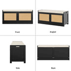 Banc de rangement pour chaussures avec coussin, MDF et rotin, 2 portes et étagères réglables, 101,1 cm (39,8 po) de largeur, 90,7 kg (200 lb), noir