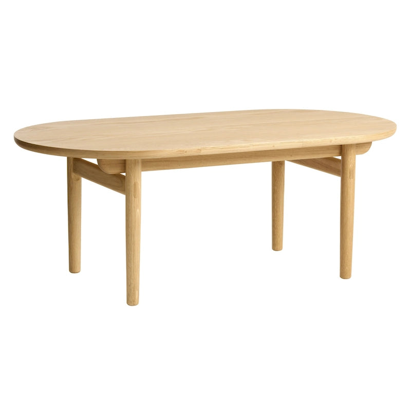 Table basse ovale en chêne naturel, style scandinave, pieds en chêne massif, 130 cm (L) x 70 cm (l) x 45 cm (H)
