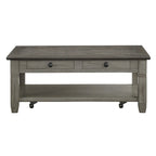 Table basse Rome de 48 pouces, 2 tiroirs, roulettes, bois massif marron et gris