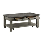 Table basse Rome de 48 pouces, 2 tiroirs, roulettes, bois massif marron et gris