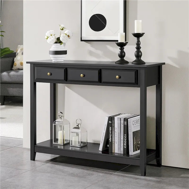 Console 3 tiroirs avec étagère de rangement