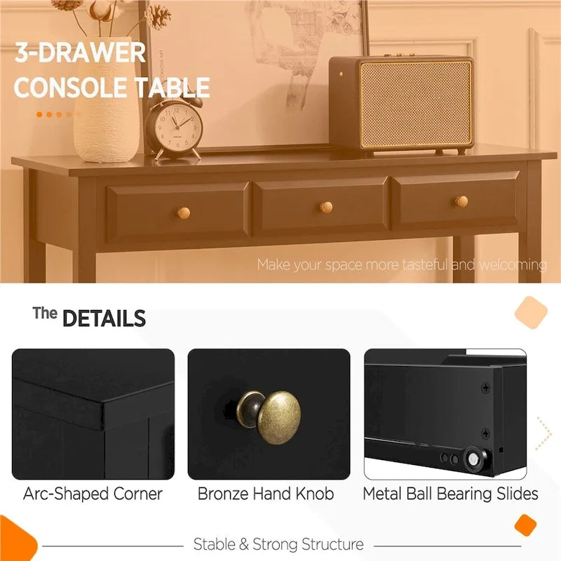 Console 3 tiroirs avec étagère de rangement