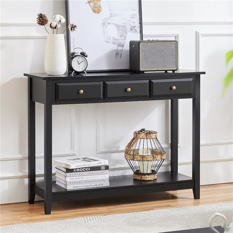 Console 3 tiroirs avec étagère de rangement