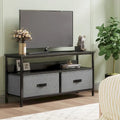 Meuble TV avec 3 tiroirs en tissu et étagères ouvertes, convient aux téléviseurs de 55", 99 cm (L) x 57 cm (H), panneau de fibres de densité moyenne aspect bois