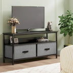 Meuble TV avec 3 tiroirs en tissu et étagères ouvertes, convient aux téléviseurs de 55", 99 cm (L) x 57 cm (H), panneau de fibres de densité moyenne aspect bois