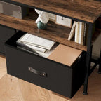 Meuble TV avec 3 tiroirs en tissu et étagères ouvertes, convient aux téléviseurs de 55", 99 cm (L) x 57 cm (H), panneau de fibres de densité moyenne aspect bois