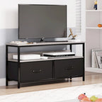 Meuble TV avec 3 tiroirs en tissu et étagères ouvertes, convient aux téléviseurs de 55", 99 cm (L) x 57 cm (H), panneau de fibres de densité moyenne aspect bois