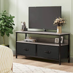 Meuble TV avec 3 tiroirs en tissu et étagères ouvertes, convient aux téléviseurs de 55", 99 cm (L) x 57 cm (H), panneau de fibres de densité moyenne aspect bois
