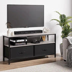 Meuble TV avec 3 tiroirs en tissu et étagères ouvertes, convient aux téléviseurs de 55", 99 cm (L) x 57 cm (H), panneau de fibres de densité moyenne aspect bois