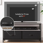 Meuble TV avec 3 tiroirs en tissu et étagères ouvertes, convient aux téléviseurs de 55", 99 cm (L) x 57 cm (H), panneau de fibres de densité moyenne aspect bois