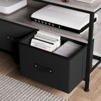 Meuble TV avec 3 tiroirs en tissu et étagères ouvertes, convient aux téléviseurs de 55", 99 cm (L) x 57 cm (H), panneau de fibres de densité moyenne aspect bois