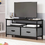 Meuble TV avec 3 tiroirs en tissu et étagères ouvertes, convient aux téléviseurs de 55", 99 cm (L) x 57 cm (H), panneau de fibres de densité moyenne aspect bois
