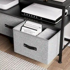 Meuble TV avec 3 tiroirs en tissu et étagères ouvertes, convient aux téléviseurs de 55", 99 cm (L) x 57 cm (H), panneau de fibres de densité moyenne aspect bois
