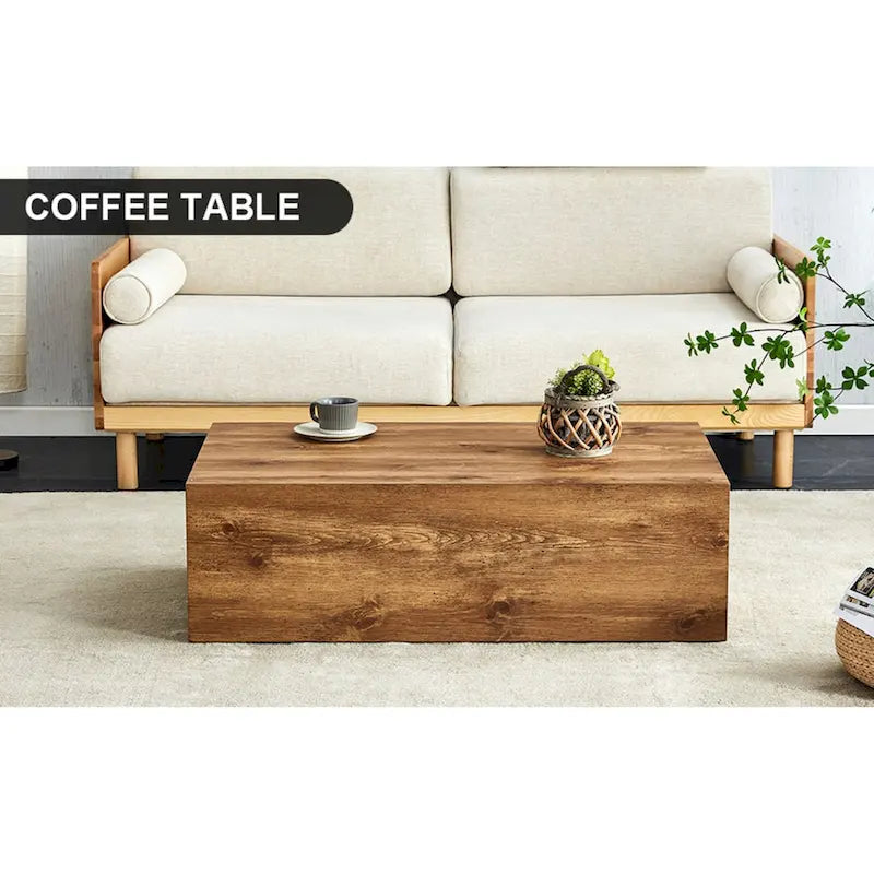 Table basse moderne, MDF avec grain de bois et motif inspiré du marbre, assemblage facile, 10-15 min