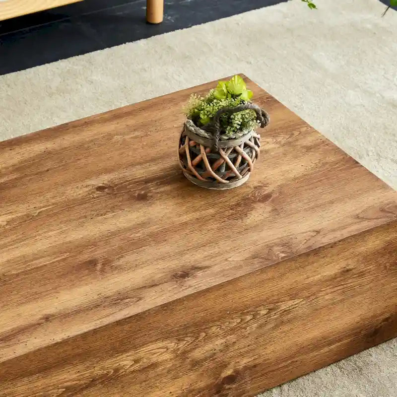 Table basse moderne, MDF avec grain de bois et motif inspiré du marbre, assemblage facile, 10-15 min