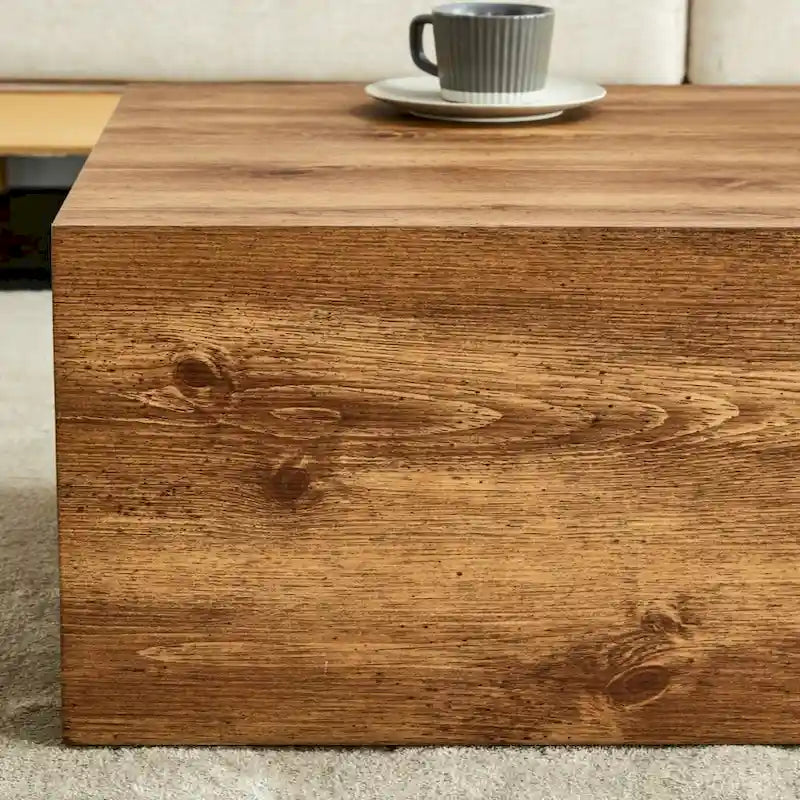 Table basse moderne, MDF avec grain de bois et motif inspiré du marbre, assemblage facile, 10-15 min