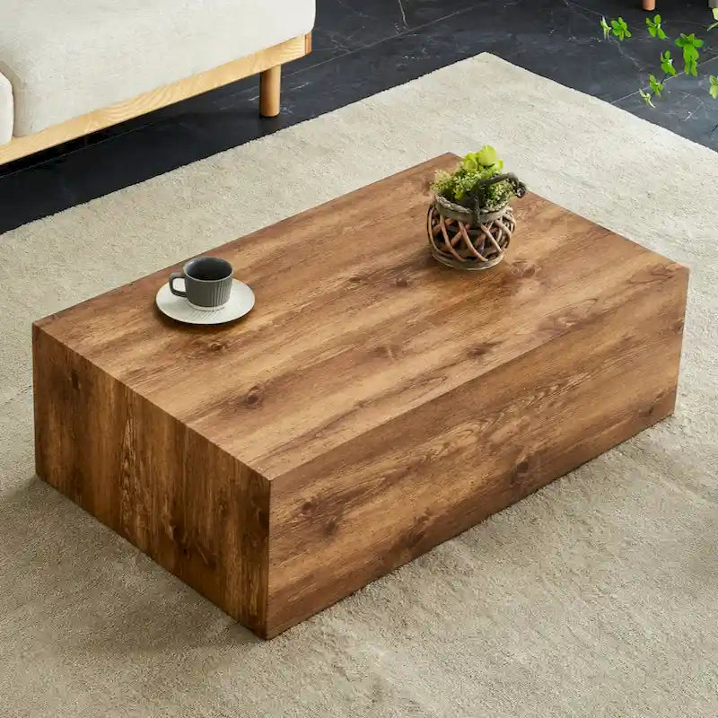 Table basse moderne, MDF avec grain de bois et motif inspiré du marbre, assemblage facile, 10-15 min