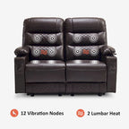 Causeuse inclinable électrique, Selle/Marron foncé/Gris clair, Chauffante et massante, 2 places