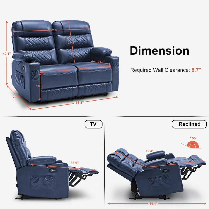 Causeuse inclinable électrique, Selle/Marron foncé/Gris clair, Chauffante et massante, 2 places