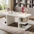 Bureau de direction 62" avec étagères, blanc, bois, 1 place