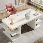 Bureau de direction 62" avec étagères, blanc, bois, 1 place