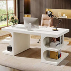 Bureau de direction 62" avec étagères, blanc, bois, 1 place