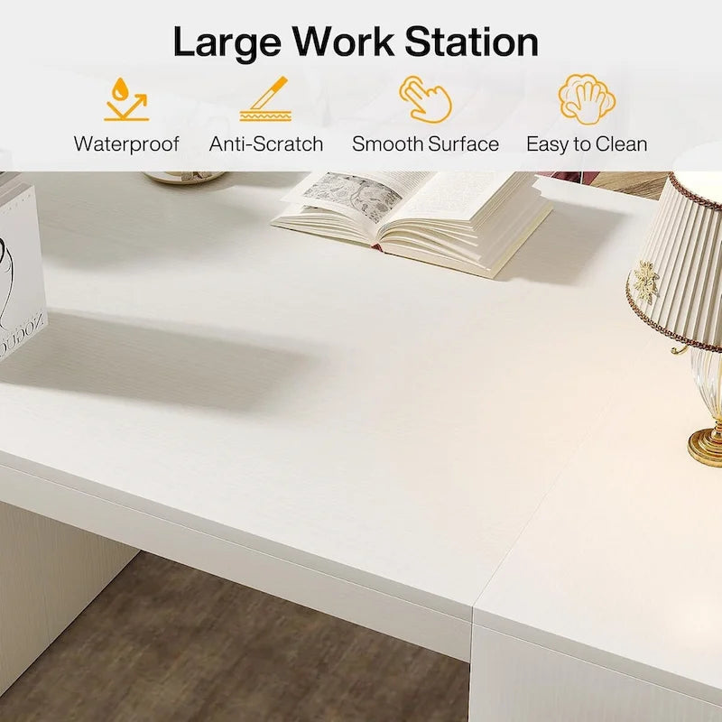 Bureau de direction 62" avec étagères, blanc, bois, 1 place