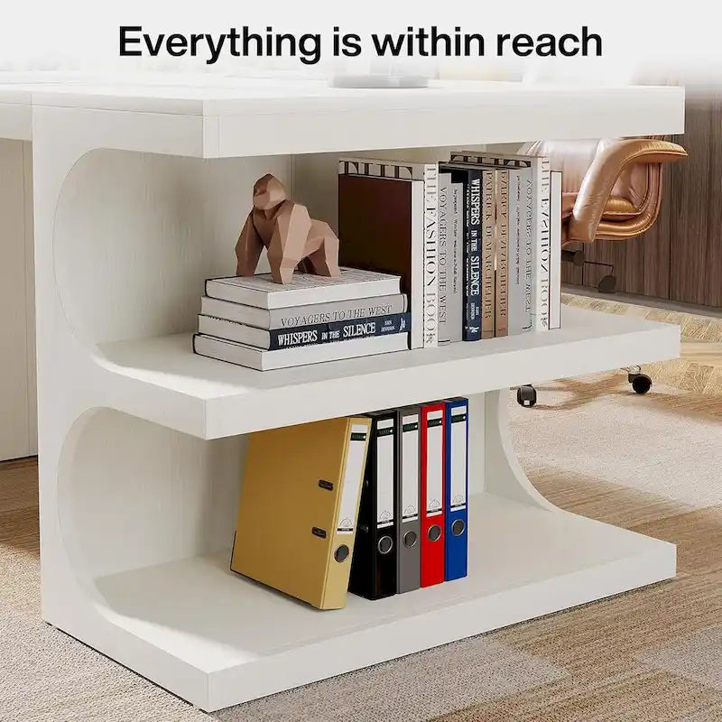 Bureau de direction 62" avec étagères, blanc, bois, 1 place