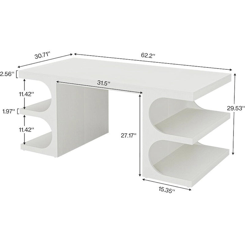 Bureau de direction 62" avec étagères, blanc, bois, 1 place