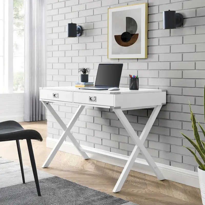 Bureau d'ordinateur avec tiroirs, plateau en MDF et pieds en bois massif, 106,7 cm (L) x 60,6 cm (l) x 76,2 cm (H), 1 place, Blanc/Bleu/Rouge/Noir