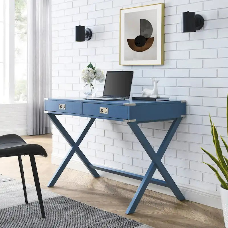 Bureau d'ordinateur avec tiroirs, plateau en MDF et pieds en bois massif, 106,7 cm (L) x 60,6 cm (l) x 76,2 cm (H), 1 place, Blanc/Bleu/Rouge/Noir