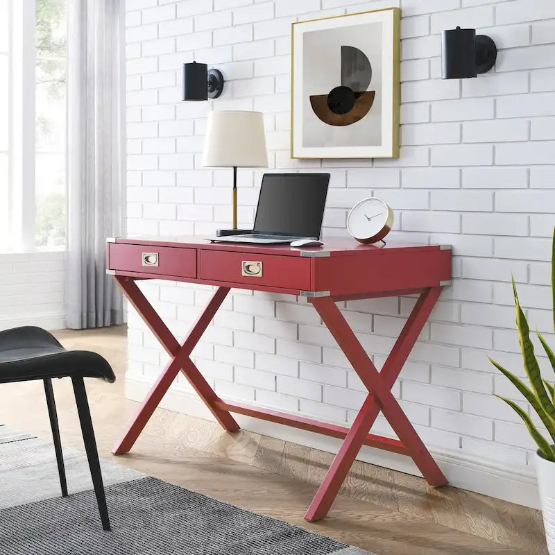 Bureau d'ordinateur avec tiroirs, plateau en MDF et pieds en bois massif, 106,7 cm (L) x 60,6 cm (l) x 76,2 cm (H), 1 place, Blanc/Bleu/Rouge/Noir