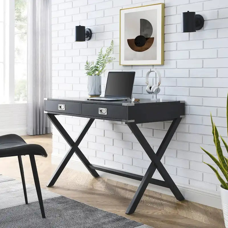 Bureau d'ordinateur avec tiroirs, plateau en MDF et pieds en bois massif, 106,7 cm (L) x 60,6 cm (l) x 76,2 cm (H), 1 place, Blanc/Bleu/Rouge/Noir