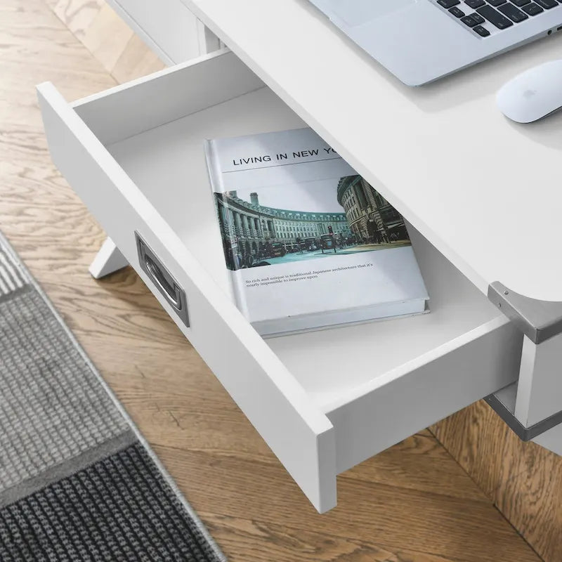 Bureau d'ordinateur avec tiroirs, plateau en MDF et pieds en bois massif, 106,7 cm (L) x 60,6 cm (l) x 76,2 cm (H), 1 place, Blanc/Bleu/Rouge/Noir
